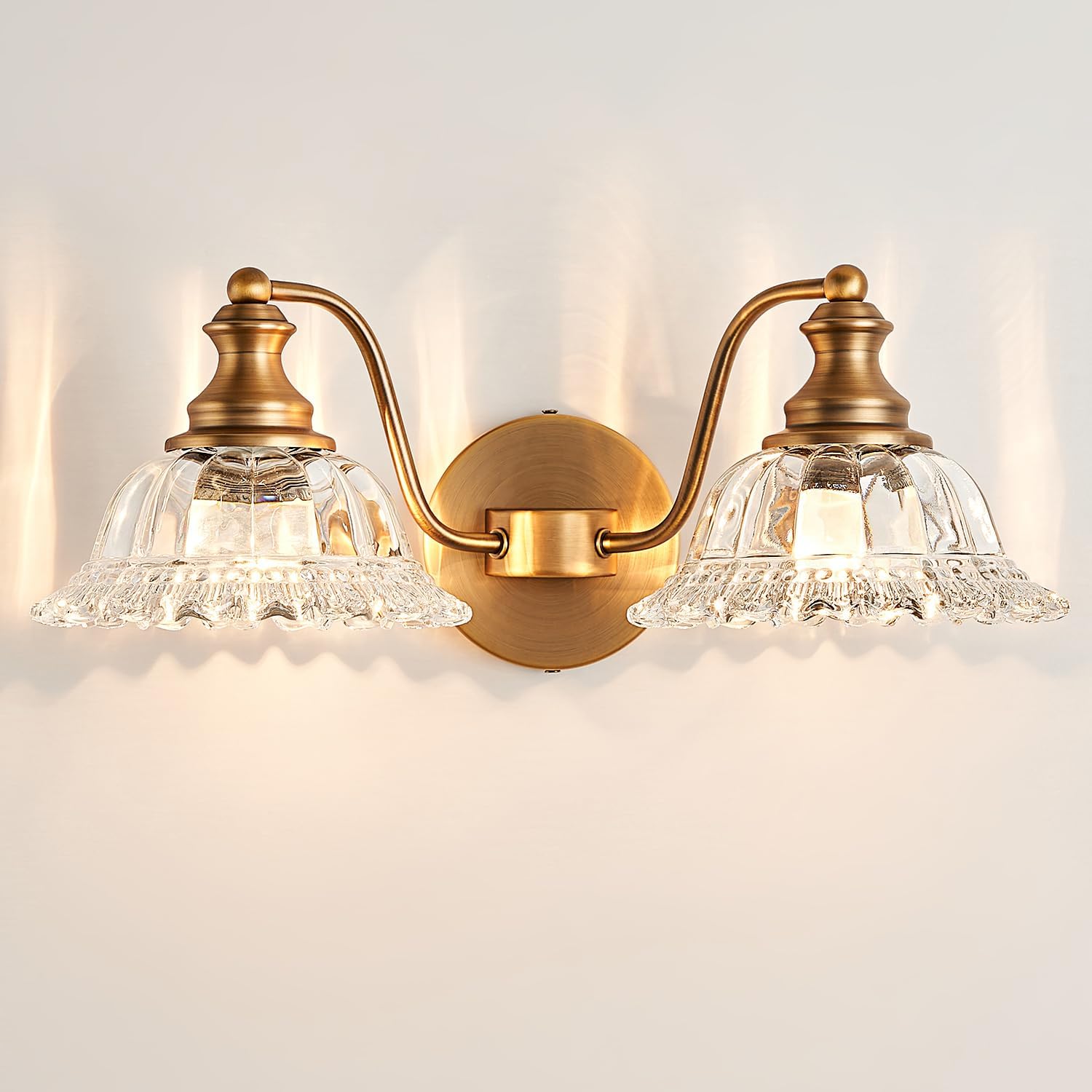 2-Light Brass Vintage Bathroom Vanity Light