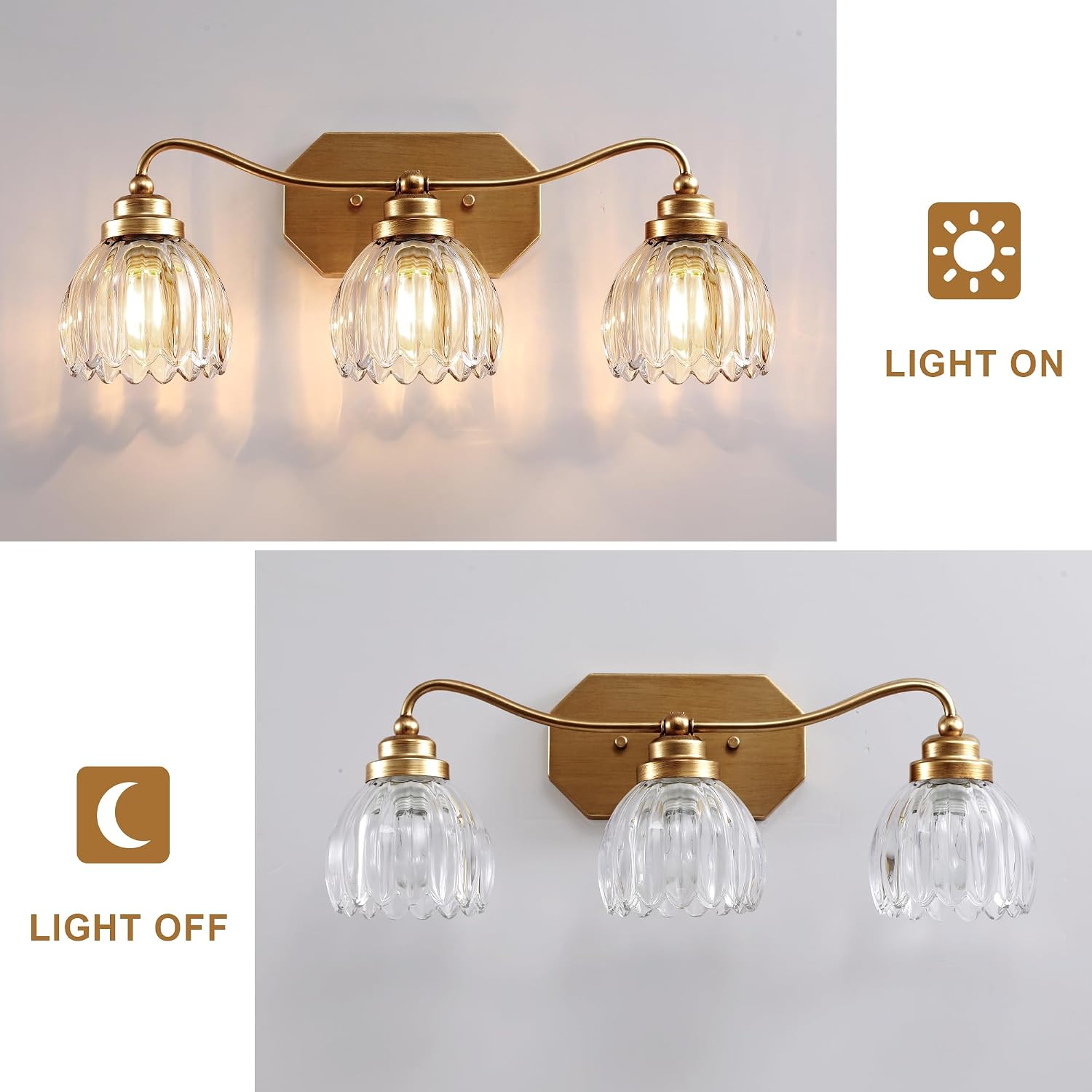 3-Light Gold Crystal Bathroom Vanity Wall Sconce