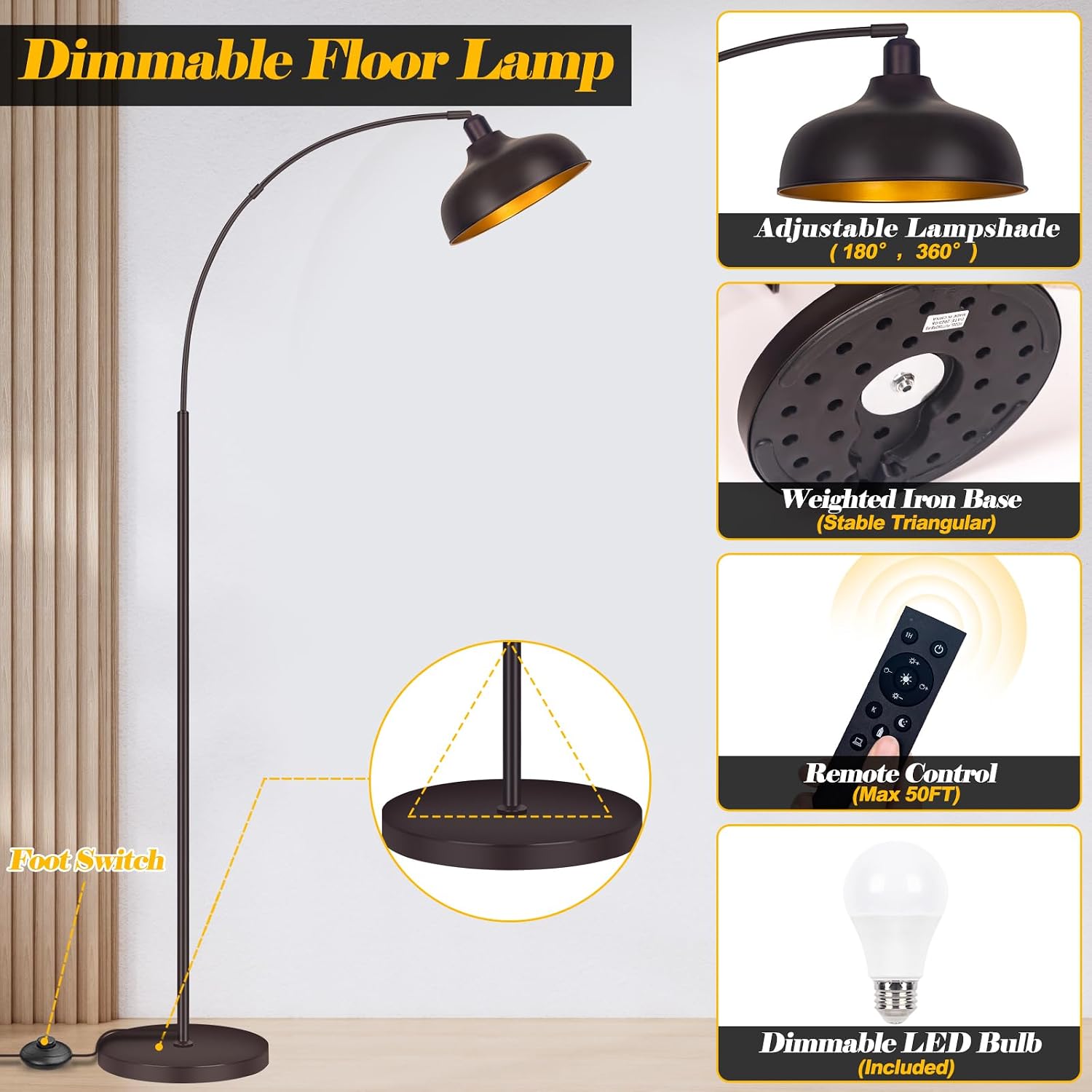Bronze Dimmable Arc Floor Lamp