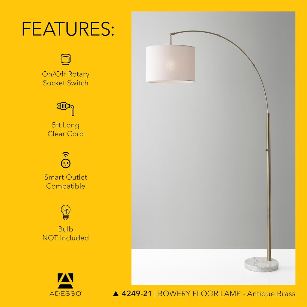 Marble Linen Shade Arc Lamp