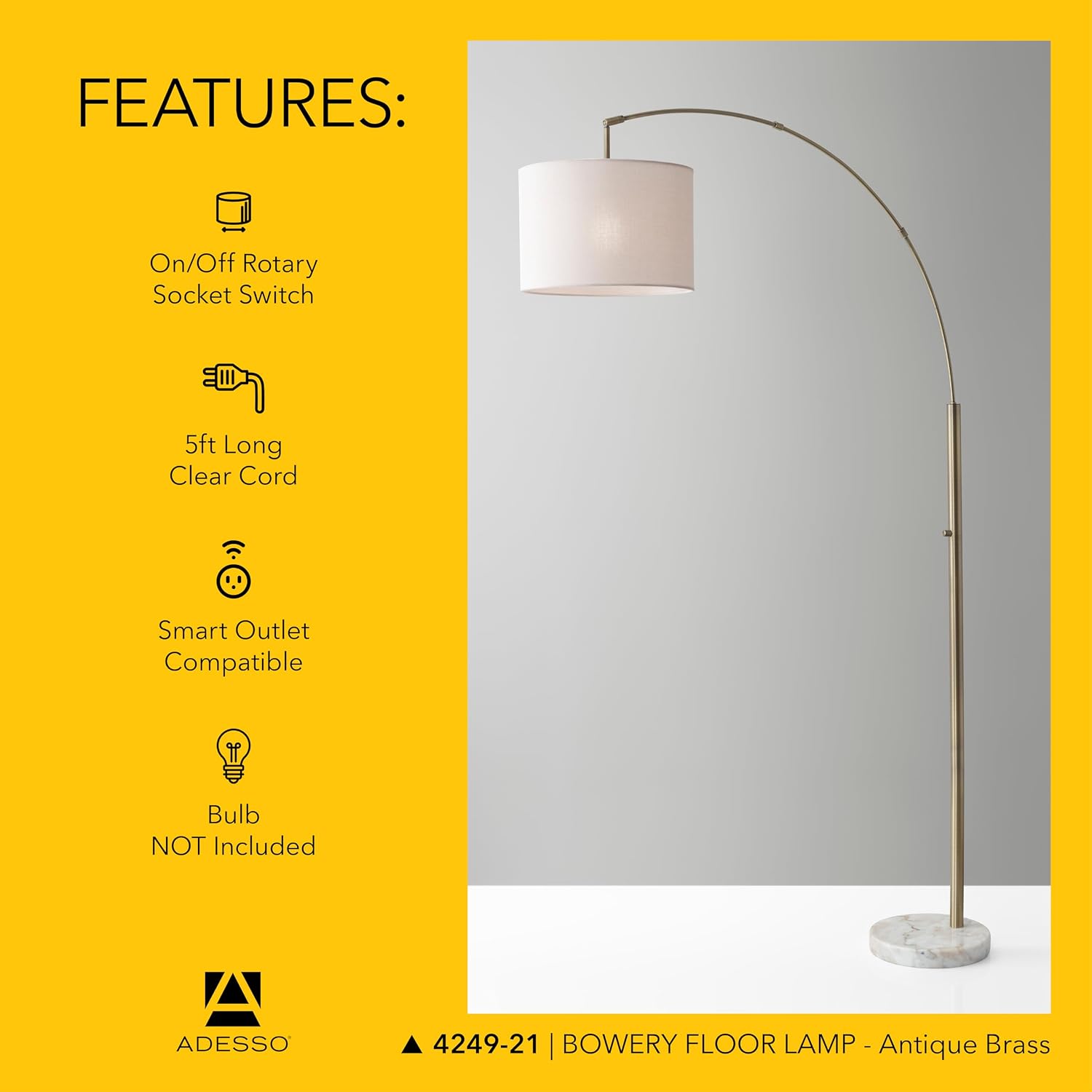 Marble Linen Shade Arc Lamp