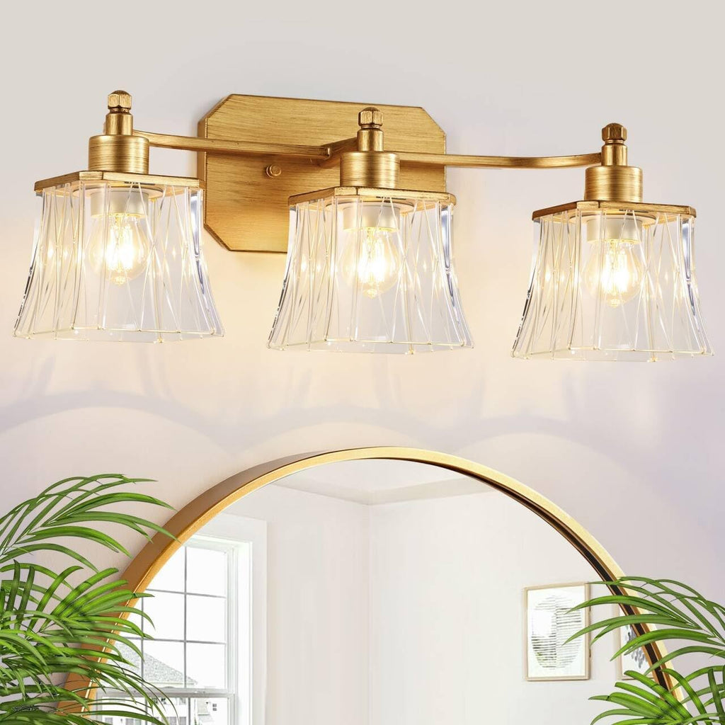 3-Light Matte Antique Brass Square Crystal Vanity Light