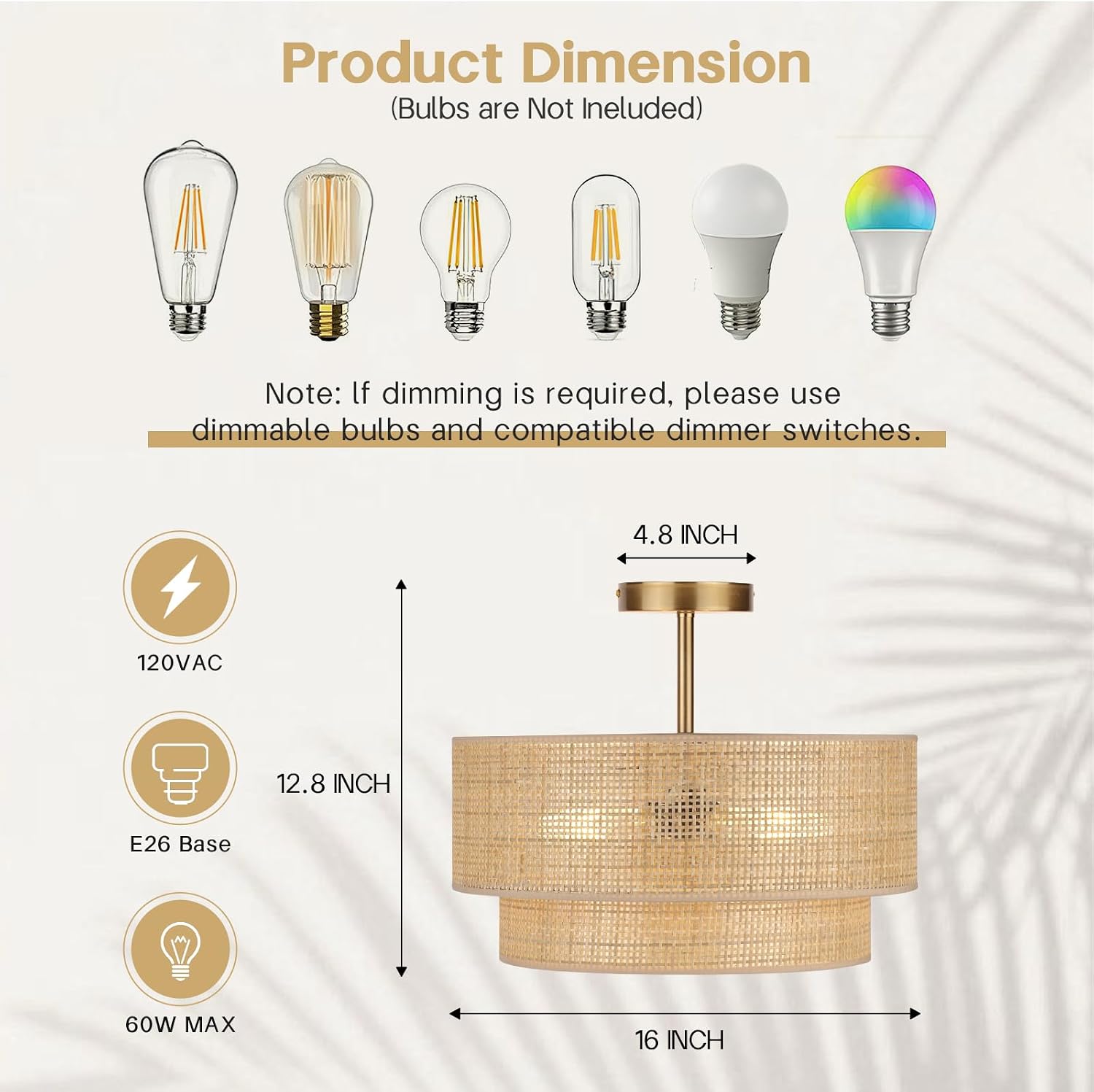16" 2-Tier Rattan Gold Ceiling Light