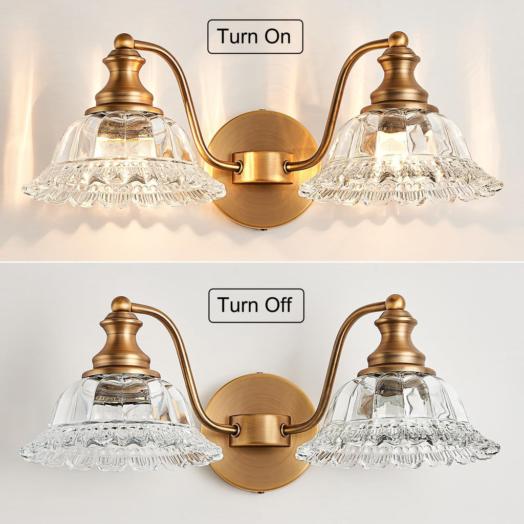 2-Light Brass Vintage Bathroom Vanity Light
