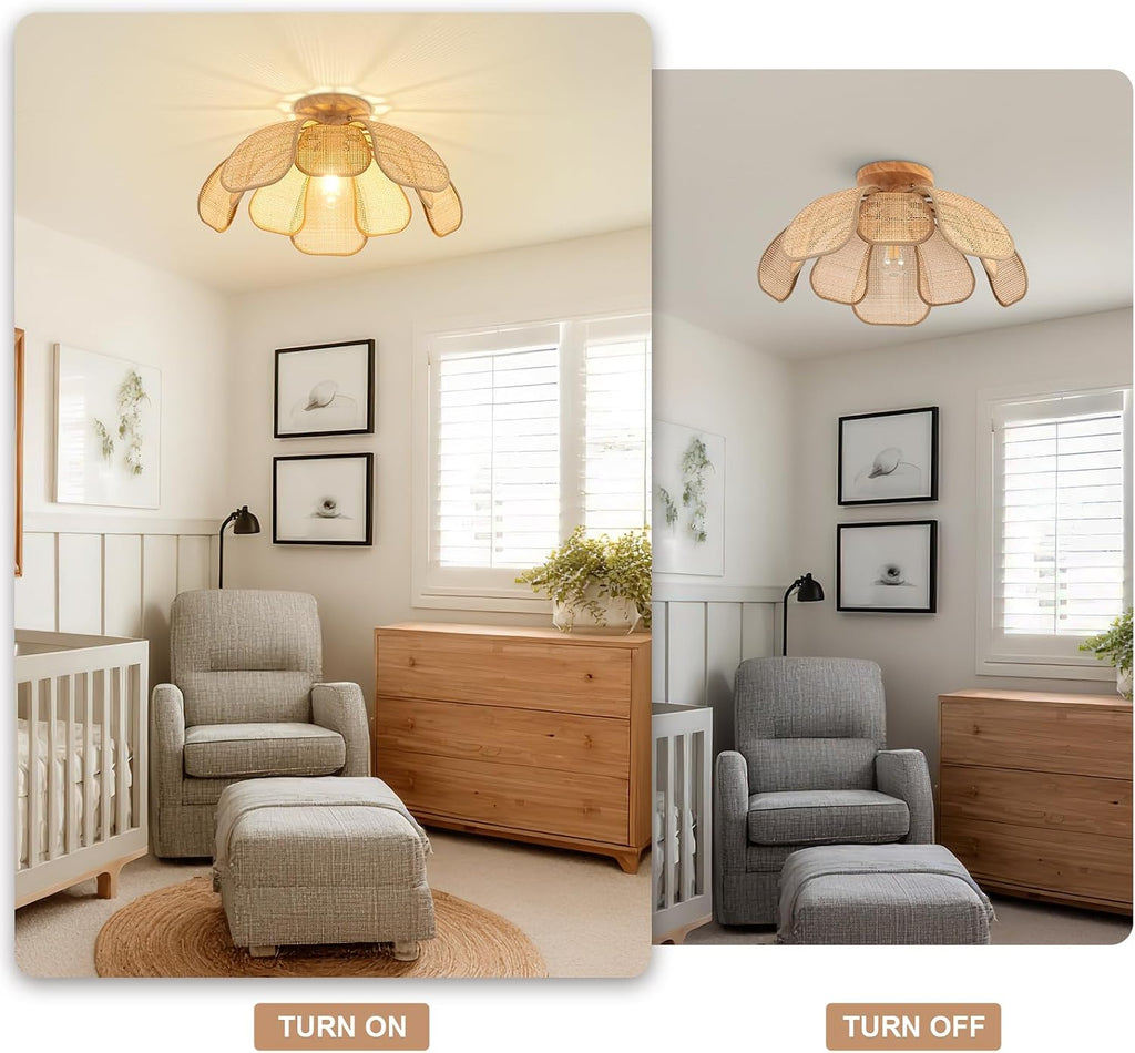20 Inch Flower Rattan Boho Flush Mount Ceiling Light