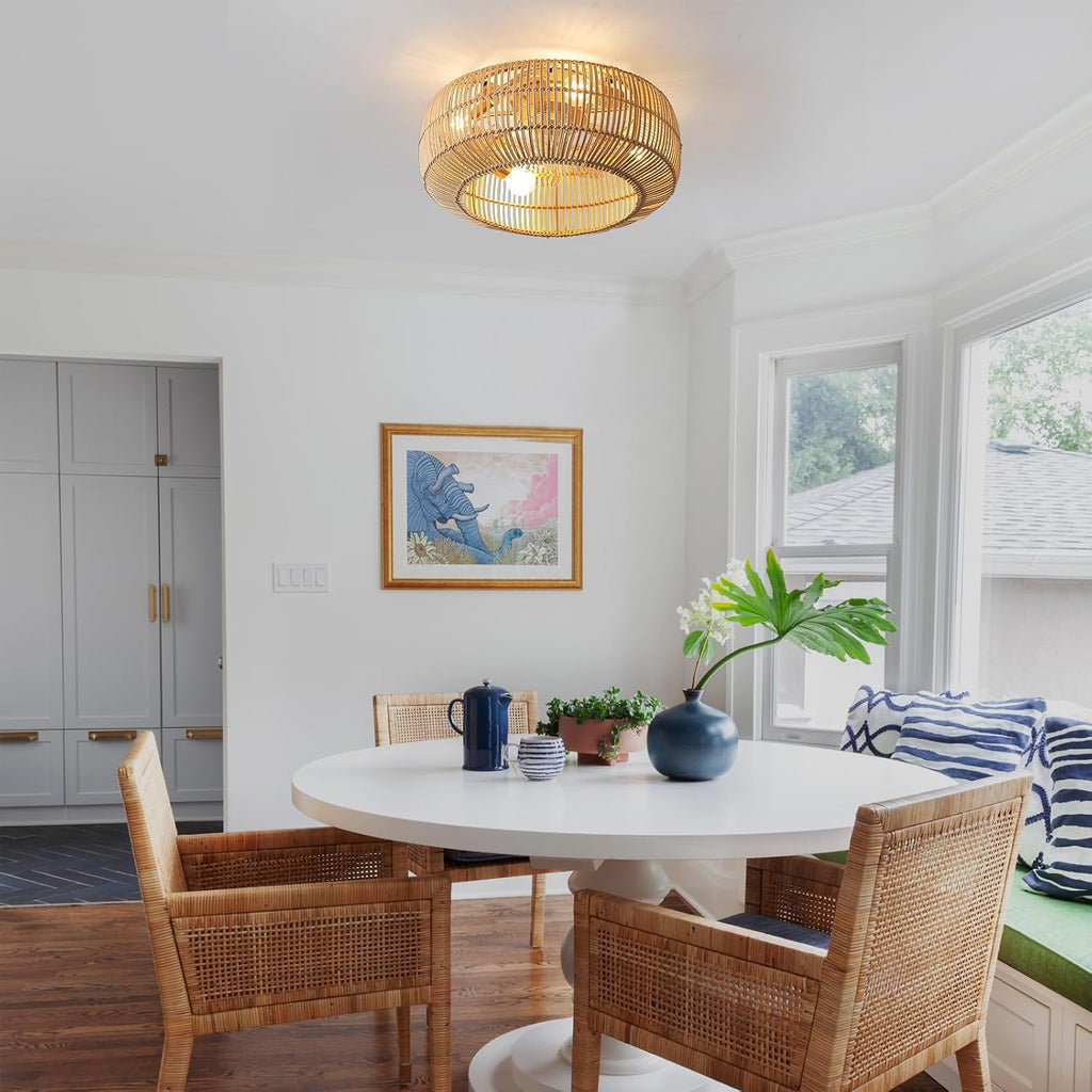 Rattan Ceiling Fan Light With Remote