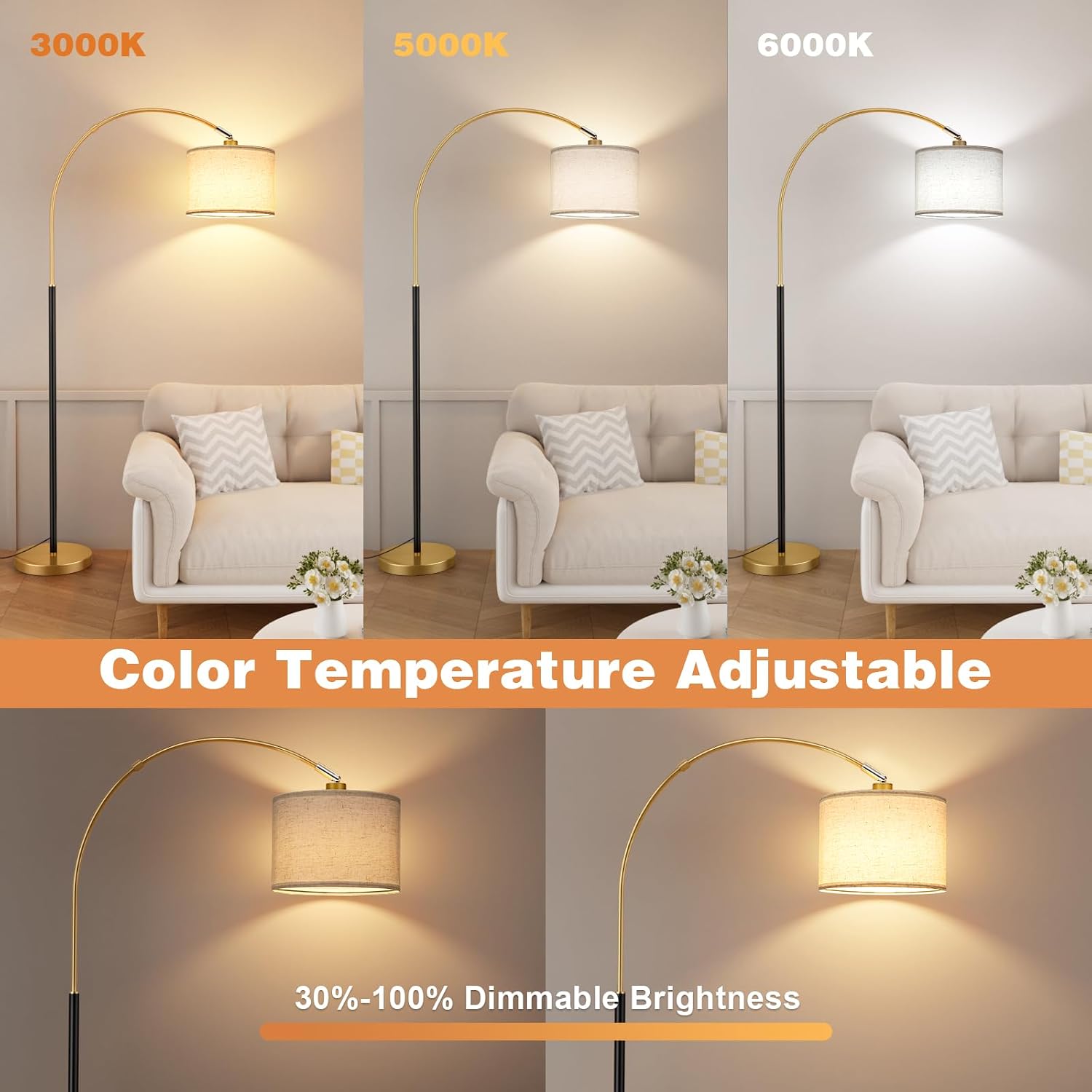 Black Gold Dimmable Arc Lamp