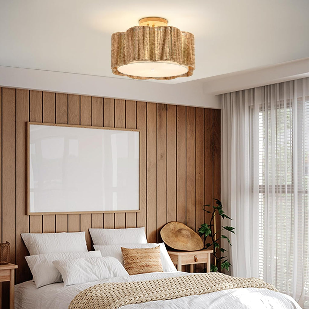 18 Inch 3-Light Rattan Boho Flush Mount Ceiling Light