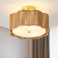 3-Light Yellow Rattan Boho Flush Mount Ceiling Chandelier