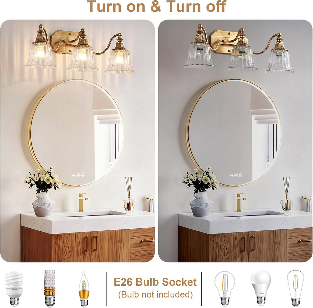 3-Light Antique Gold Crystal Vintage Vanity Wall Sconce
