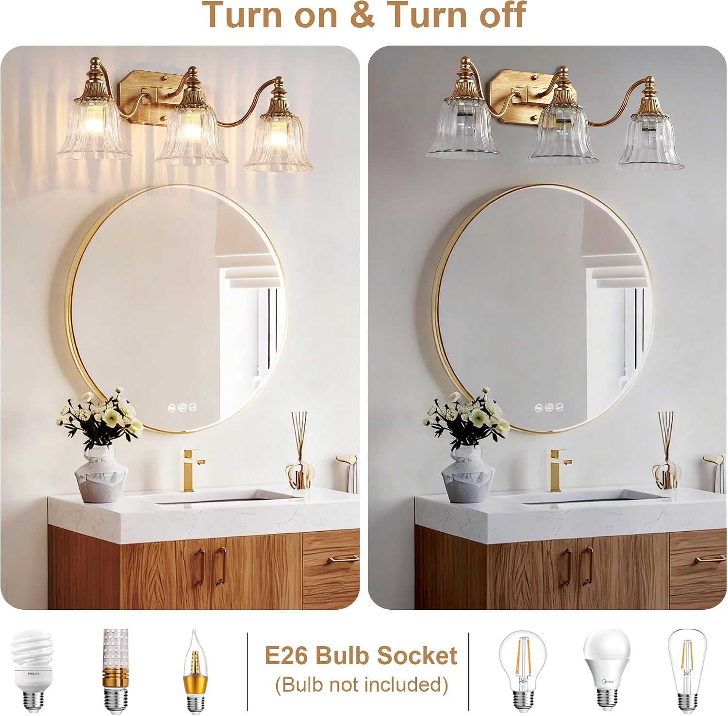 3-Light Antique Gold Crystal Vintage Vanity Wall Sconce