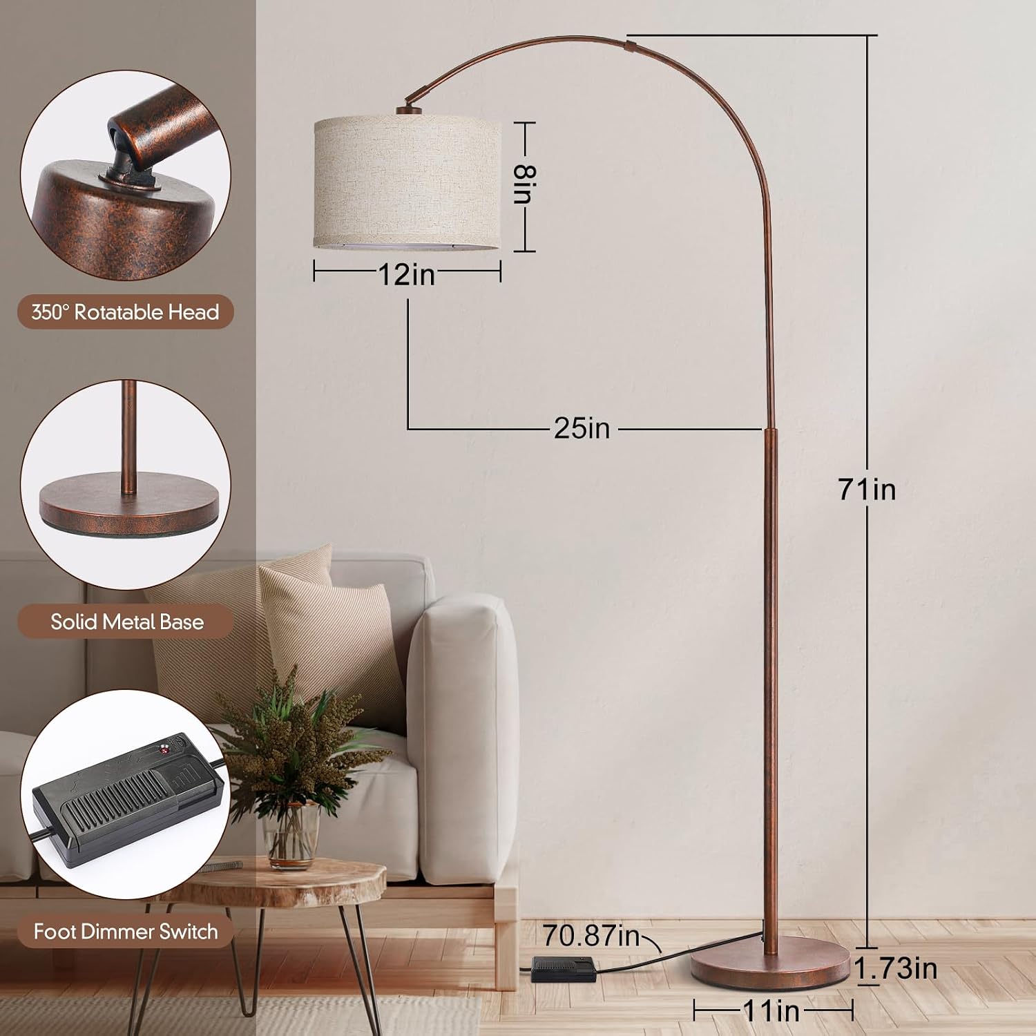 Bronze Adjustable Arc Floor Lamp
