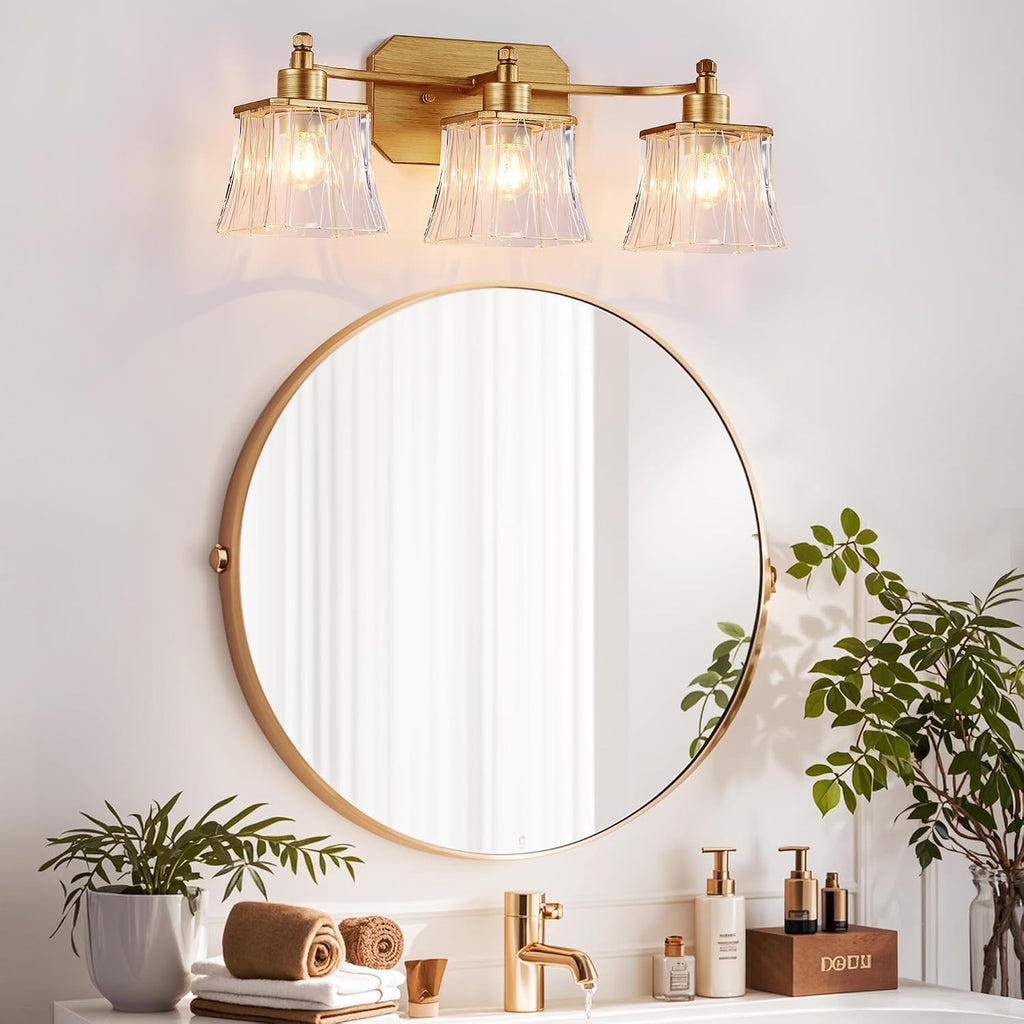 3-Light Matte Antique Brass Square Crystal Vanity Light