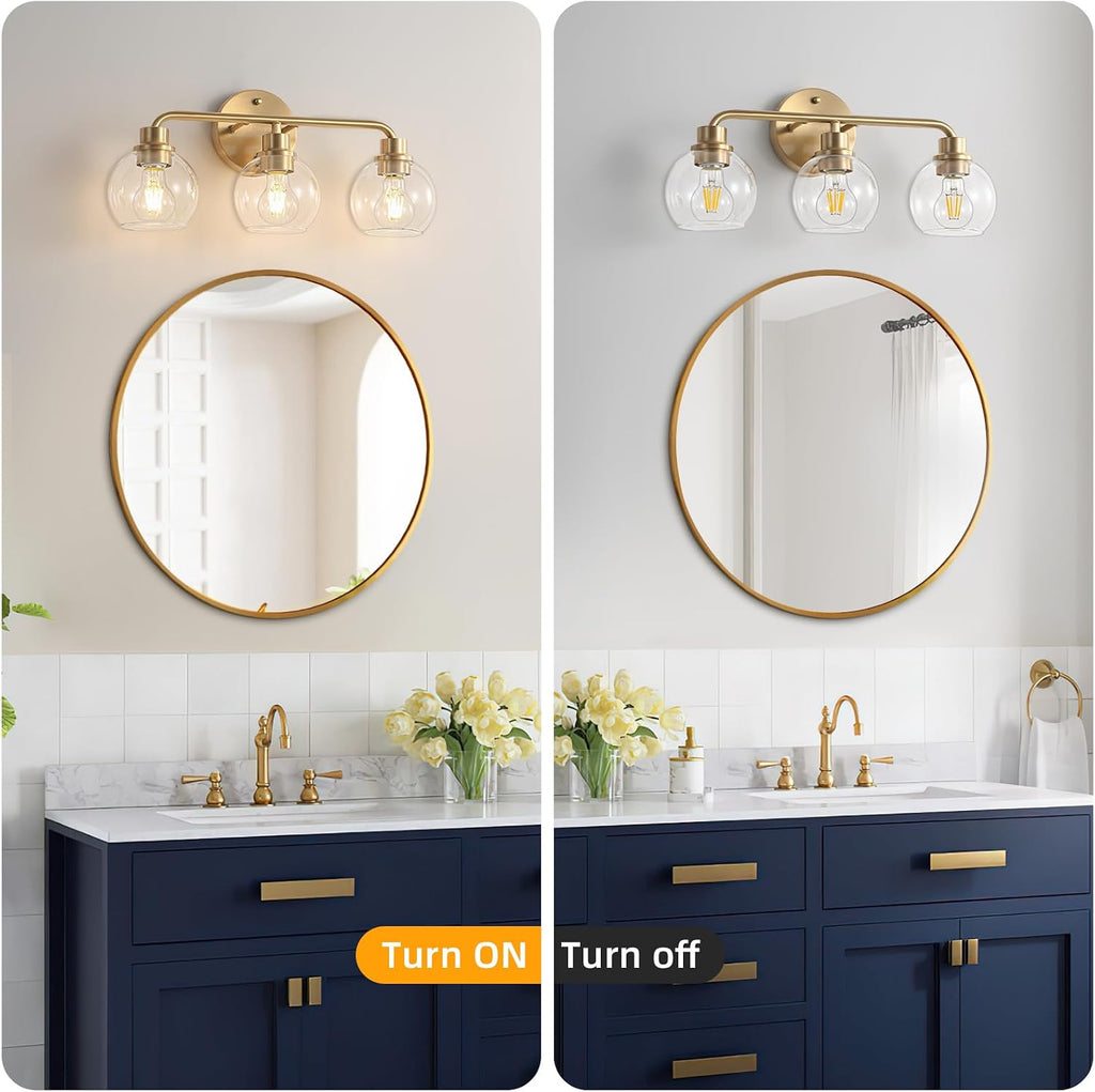 3-Light Brushed Brass Globe Glass Vanity Wall Sconce