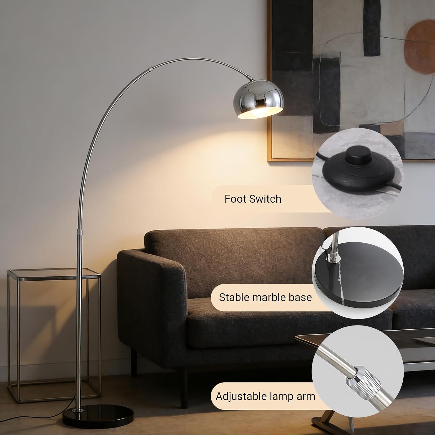 Chrome Dimmable Arc Floor Lamp