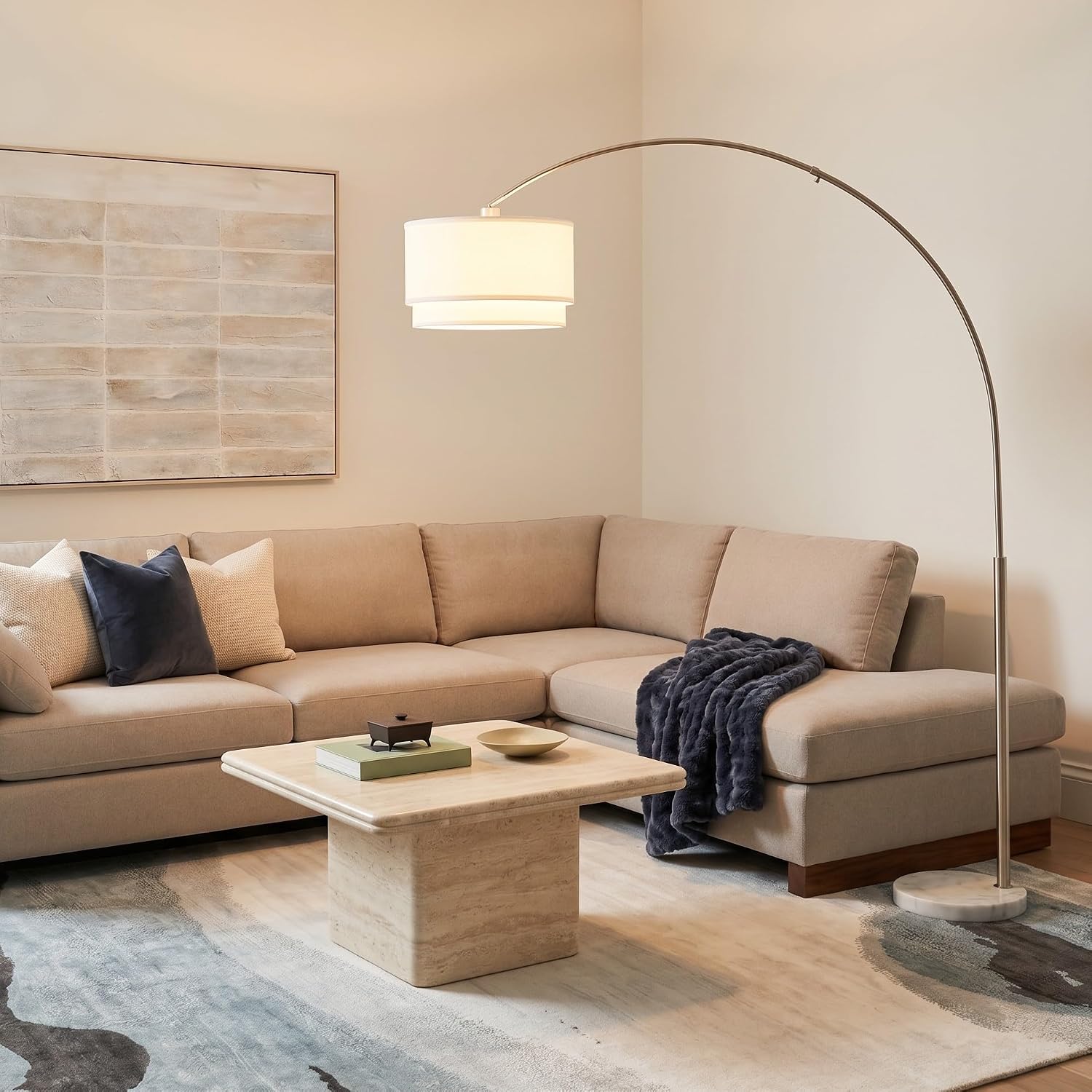 Nickel Drum Shade Arc Lamp