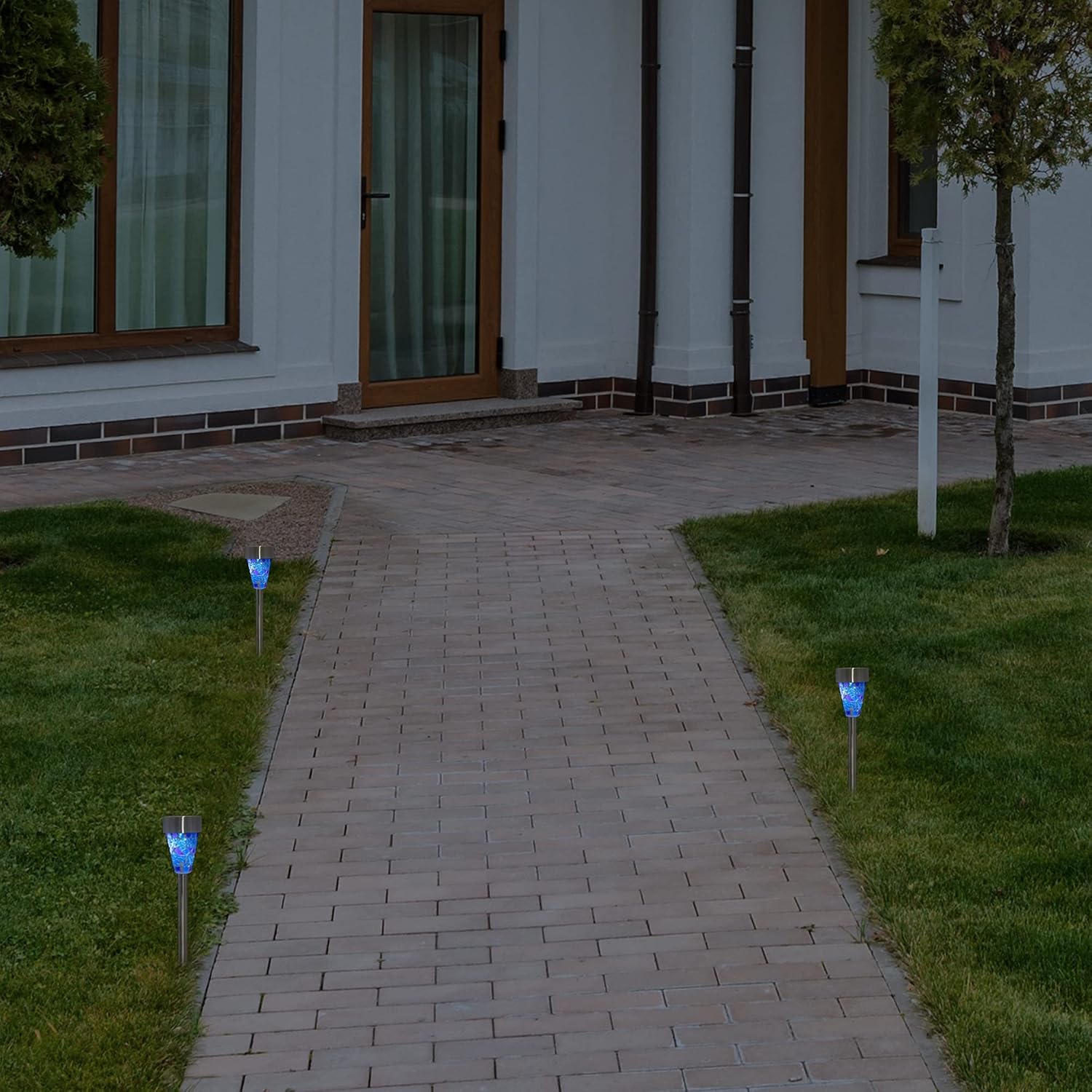 3 Pack Blue Mosaic Solar Pathway Lights