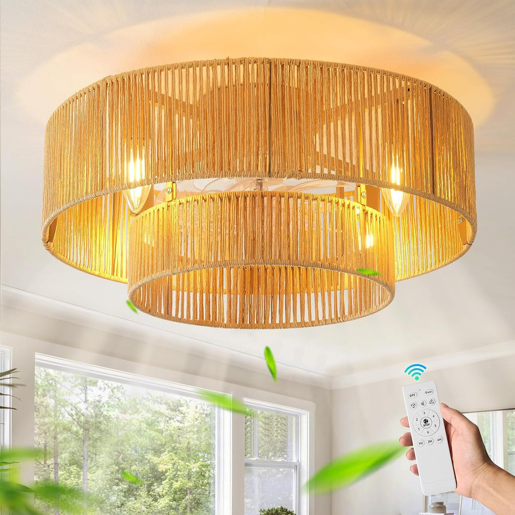 Rattan Boho Ceiling Fan Light