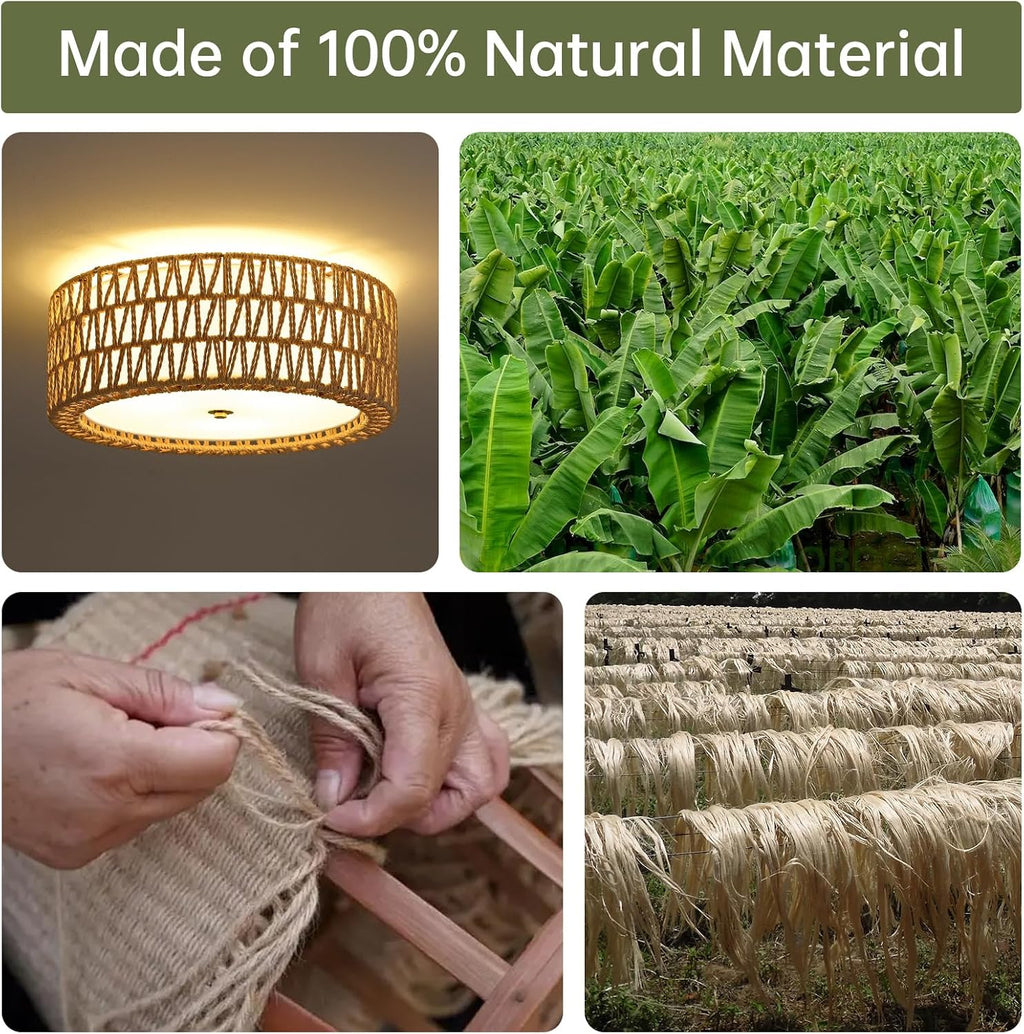 15.7 Inch 3-Light Woven Rattan Boho Semi Flush Ceiling Light