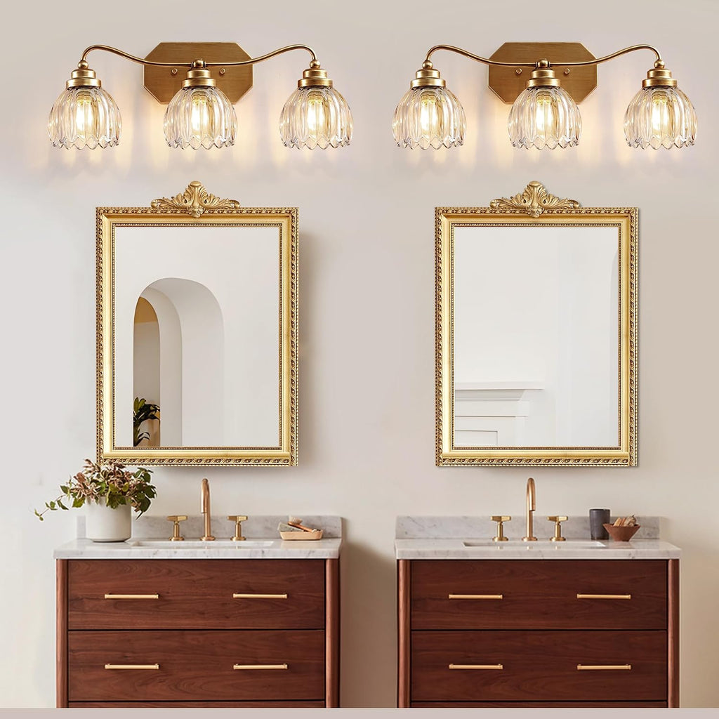 3-Light Gold Crystal Bathroom Vanity Wall Sconce