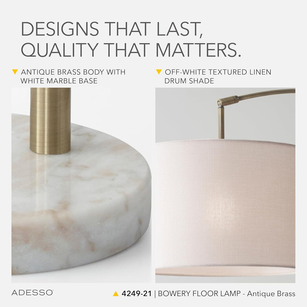 Marble Linen Shade Arc Lamp