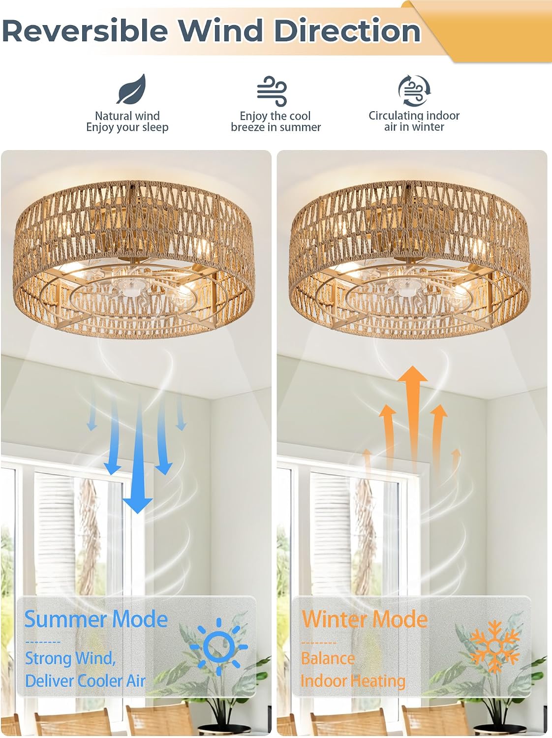 Rattan Caged Fan Light With Remote