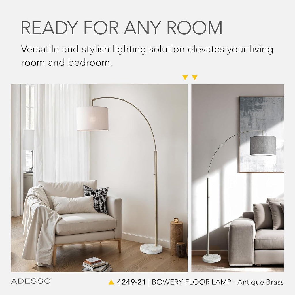 Marble Linen Shade Arc Lamp