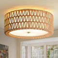 15.7 Inch 3-Light Woven Rattan Boho Semi Flush Ceiling Light