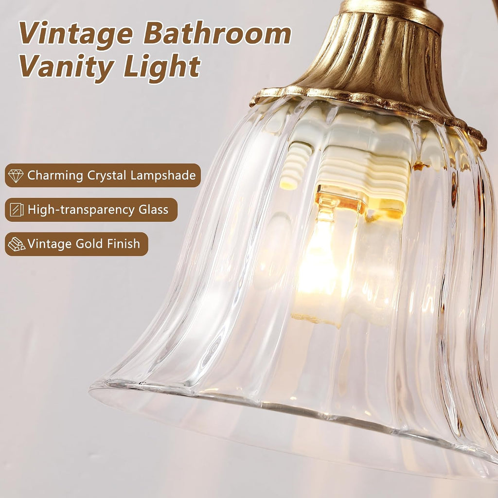 3-Light Antique Gold Crystal Vintage Vanity Wall Sconce