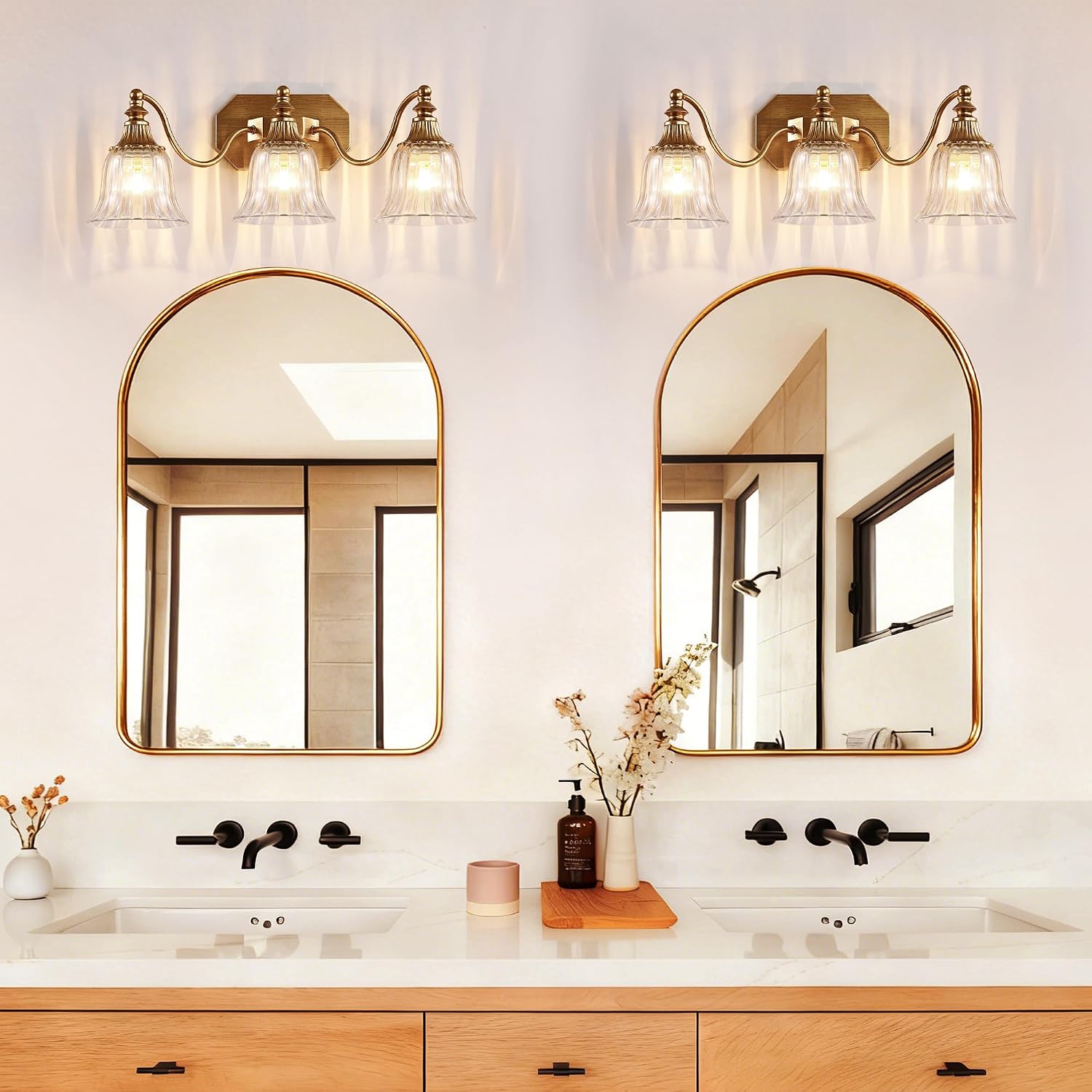 3-Light Antique Gold Crystal Vintage Vanity Wall Sconce