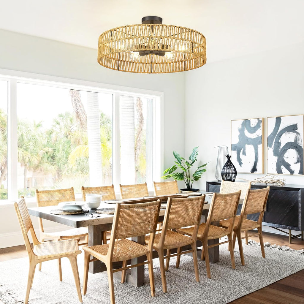 24" 5-Light Rattan Flush Ceiling Light
