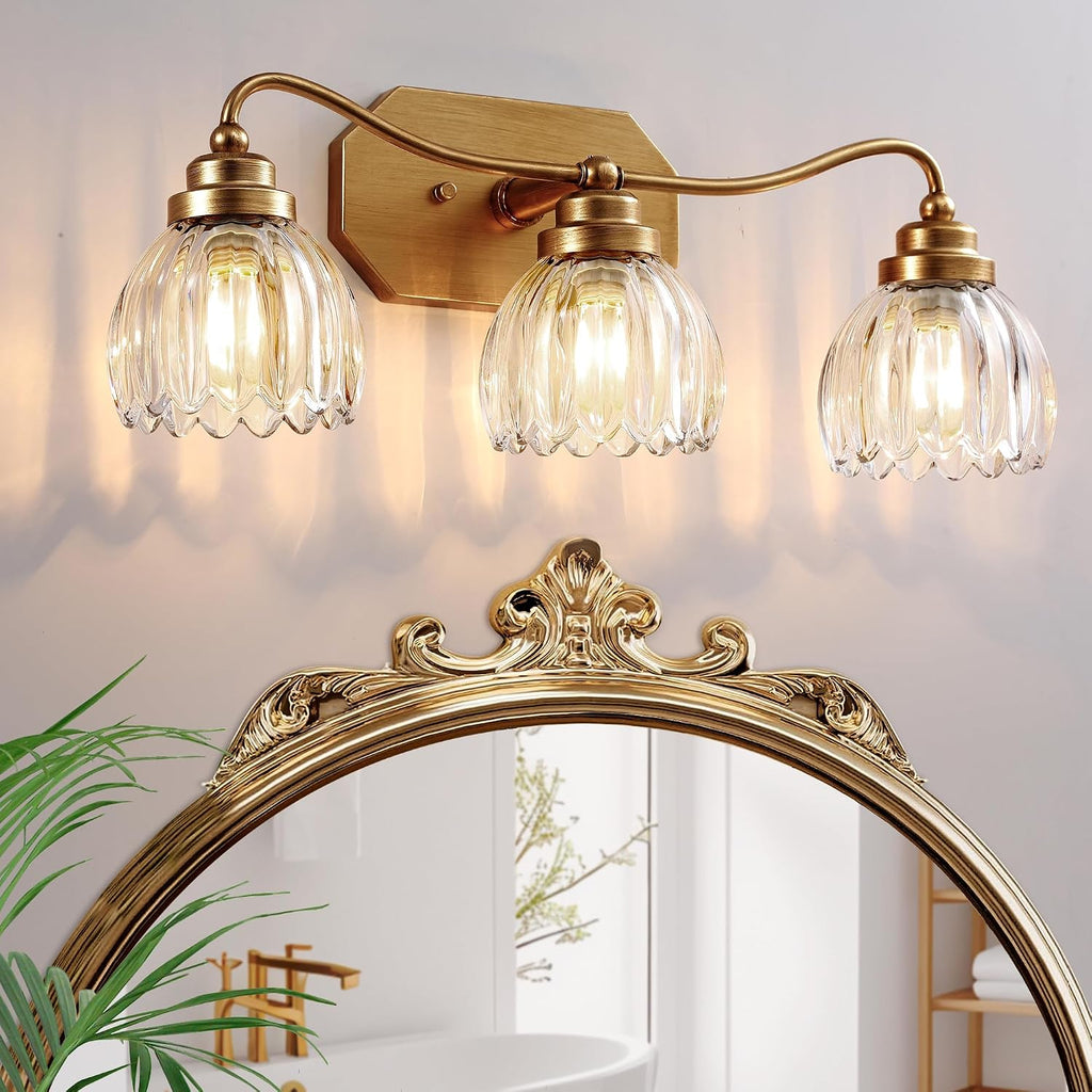 3-Light Gold Crystal Bathroom Vanity Wall Sconce