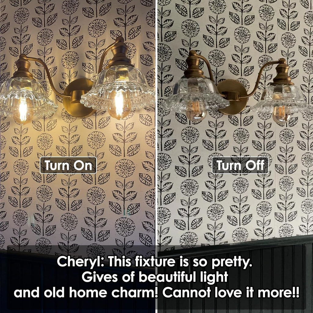 2-Light Brass Vintage Bathroom Vanity Light