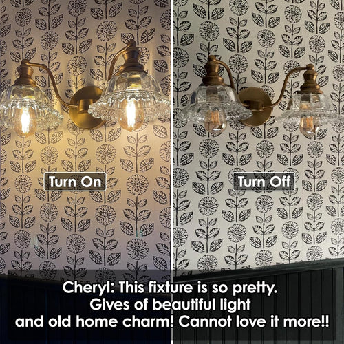 2-Light Brass Vintage Bathroom Vanity Light