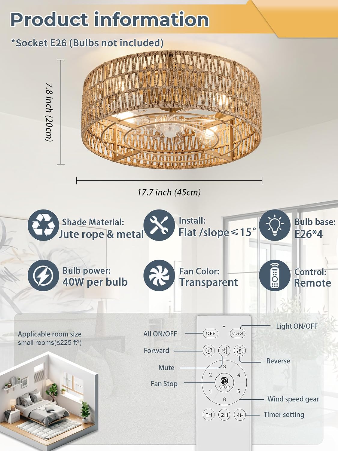 Rattan Caged Fan Light With Remote