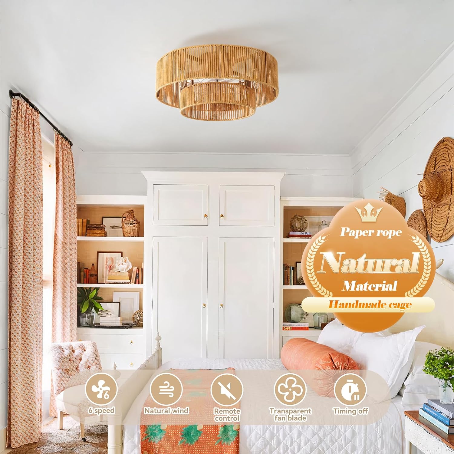 Rattan Boho Ceiling Fan Light