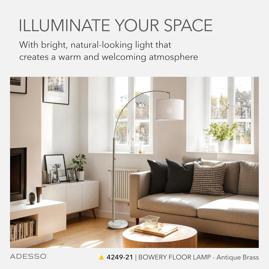 Marble Linen Shade Arc Lamp