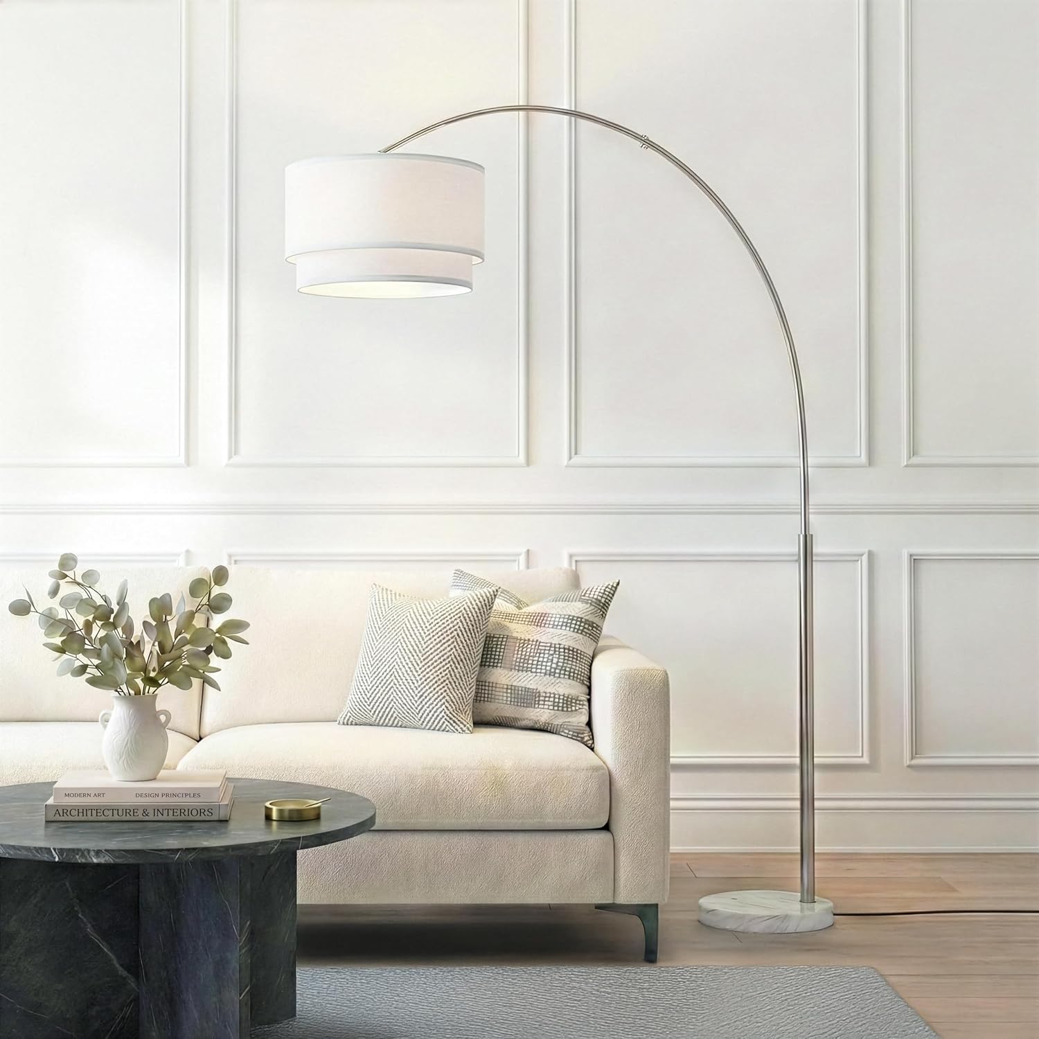 Nickel Drum Shade Arc Lamp
