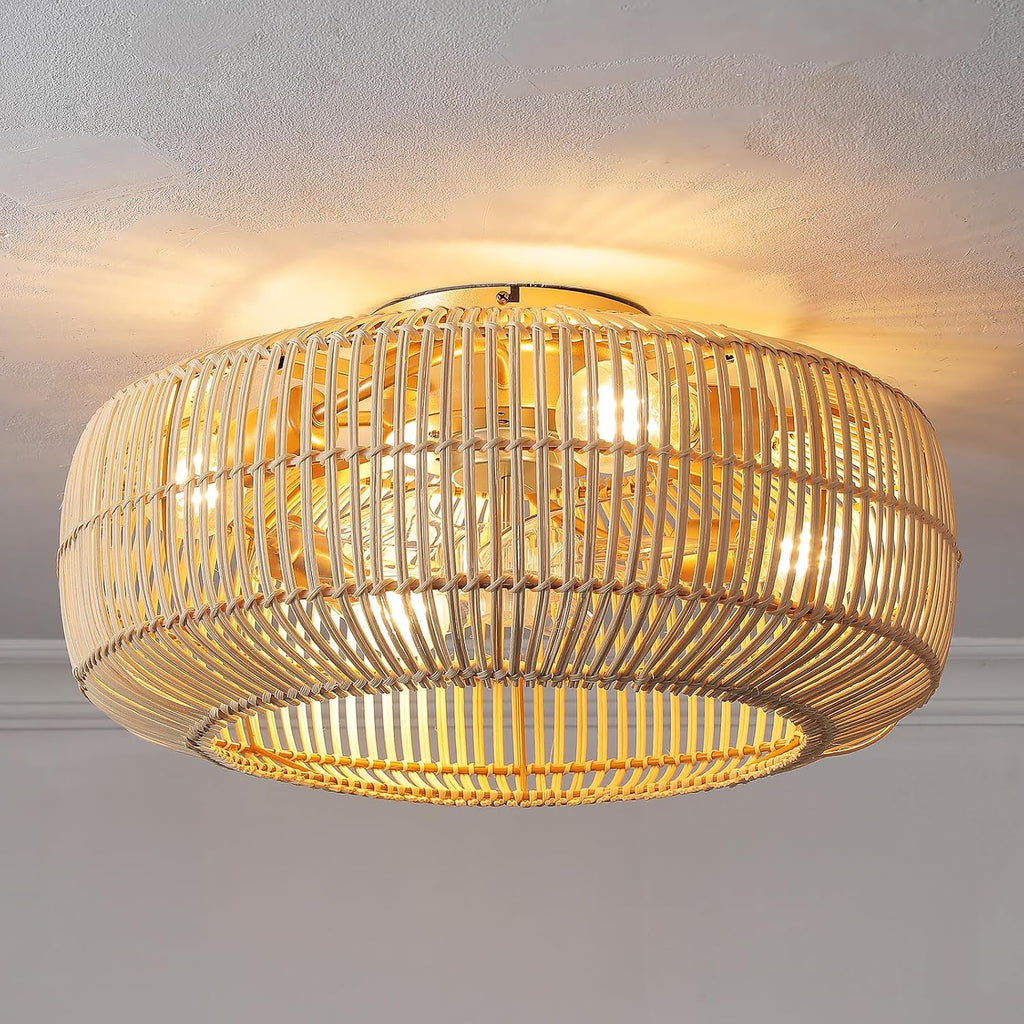 Rattan Ceiling Fan Light With Remote