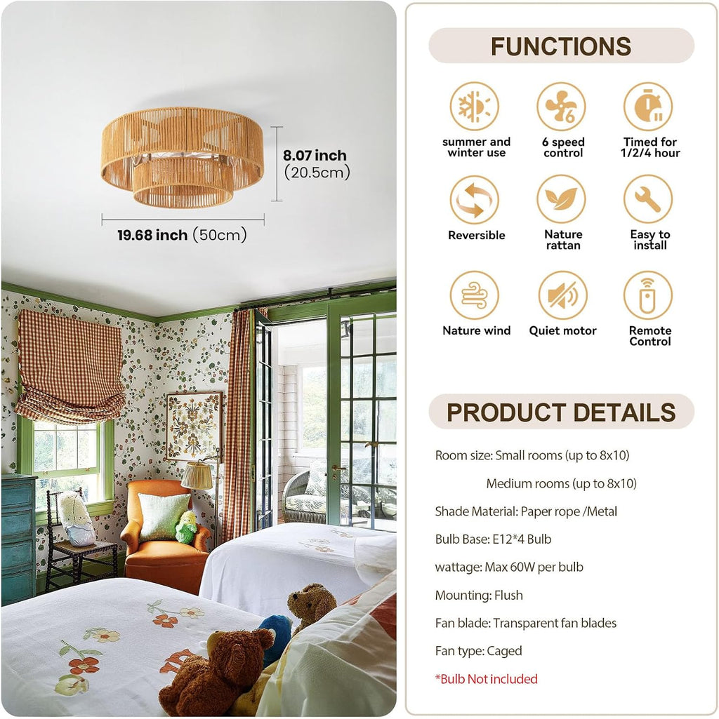 Rattan Boho Ceiling Fan Light
