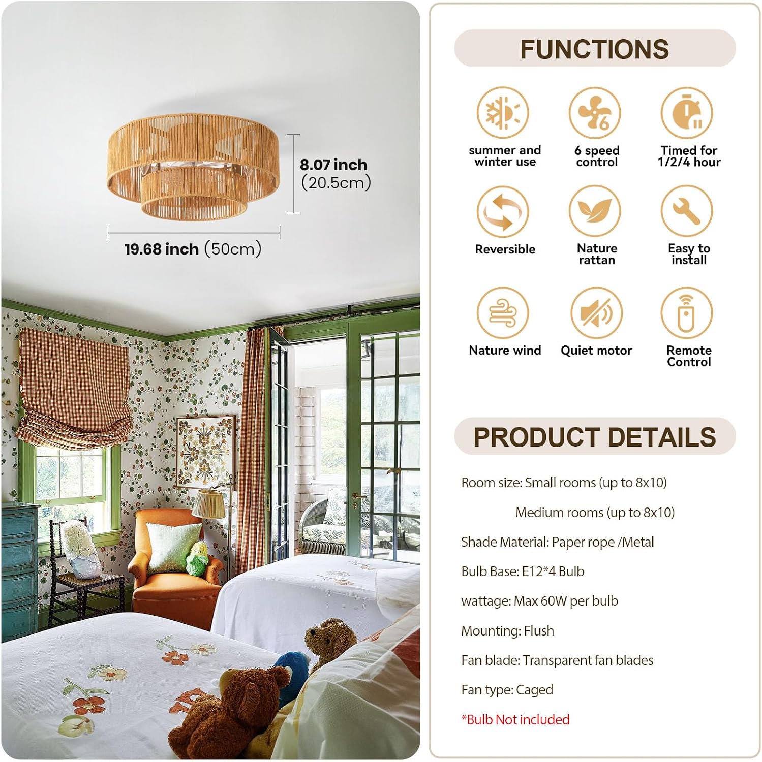 Rattan Boho Ceiling Fan Light