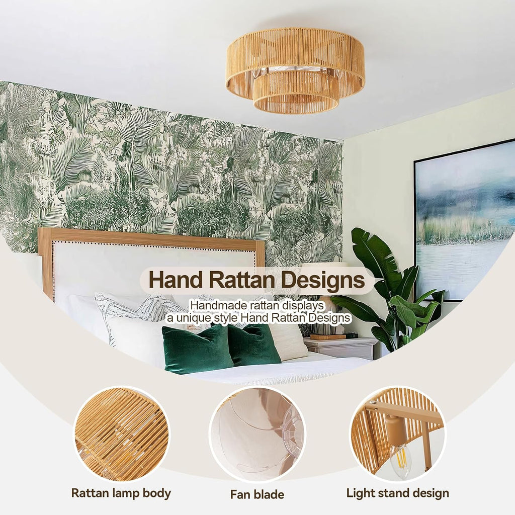 Rattan Boho Ceiling Fan Light