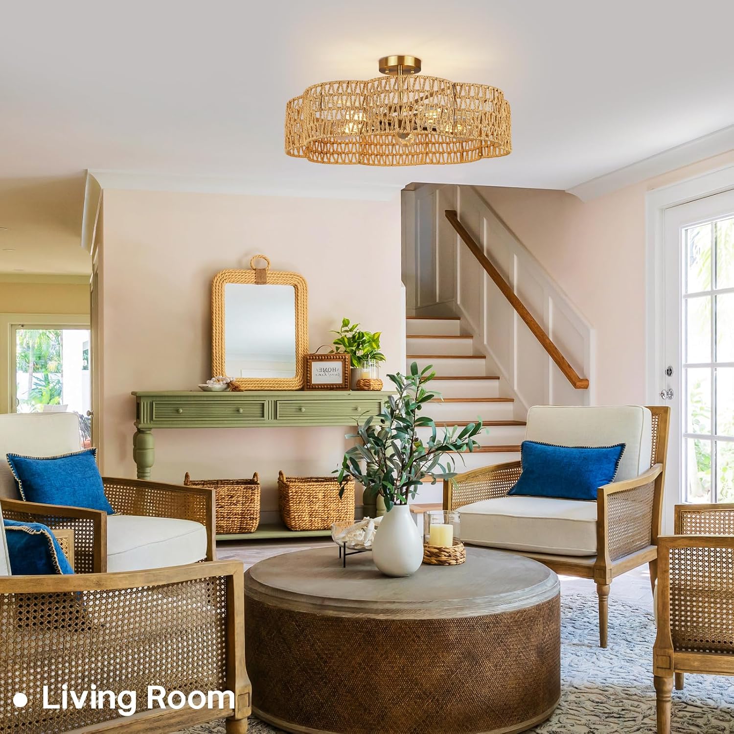 Scalloped Rattan Gold Ceiling Light