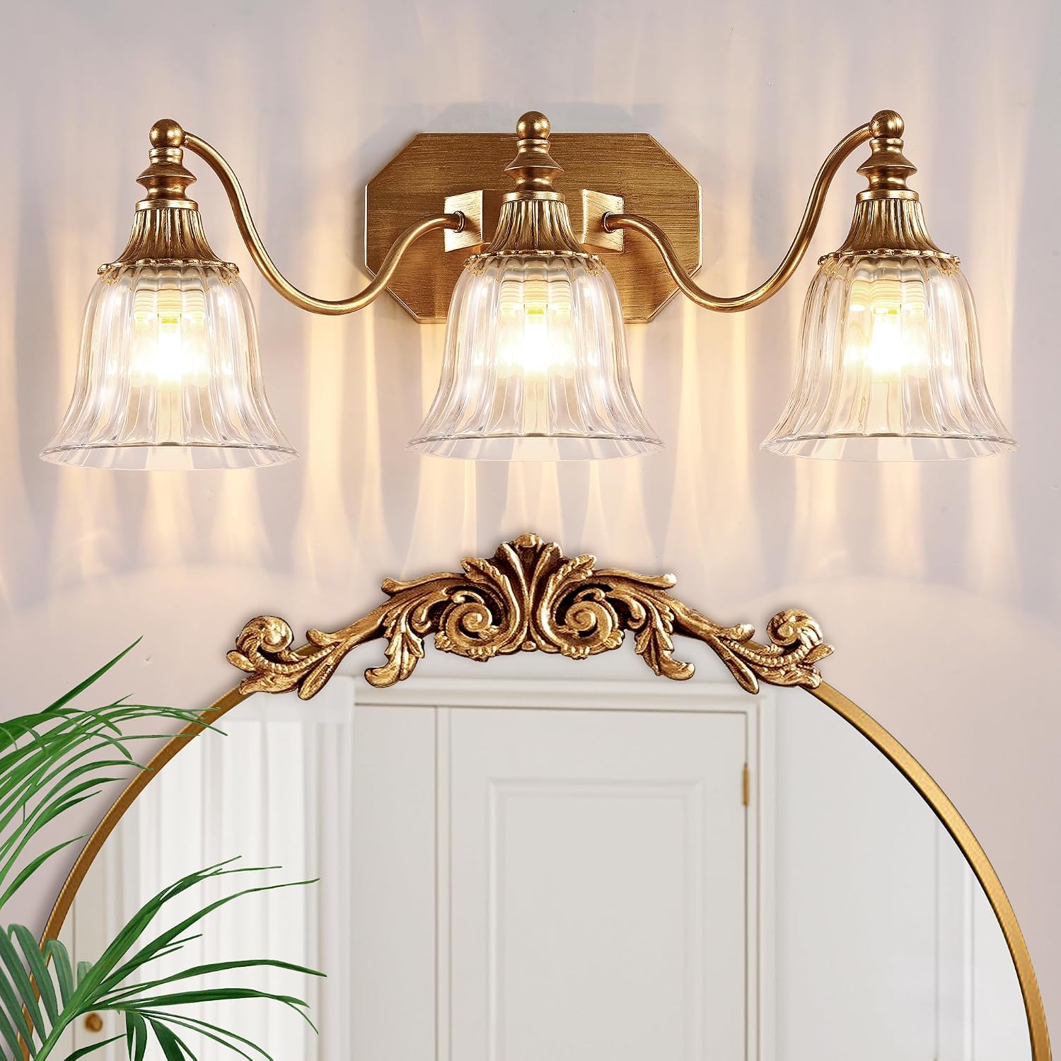 3-Light Antique Gold Crystal Vintage Vanity Wall Sconce