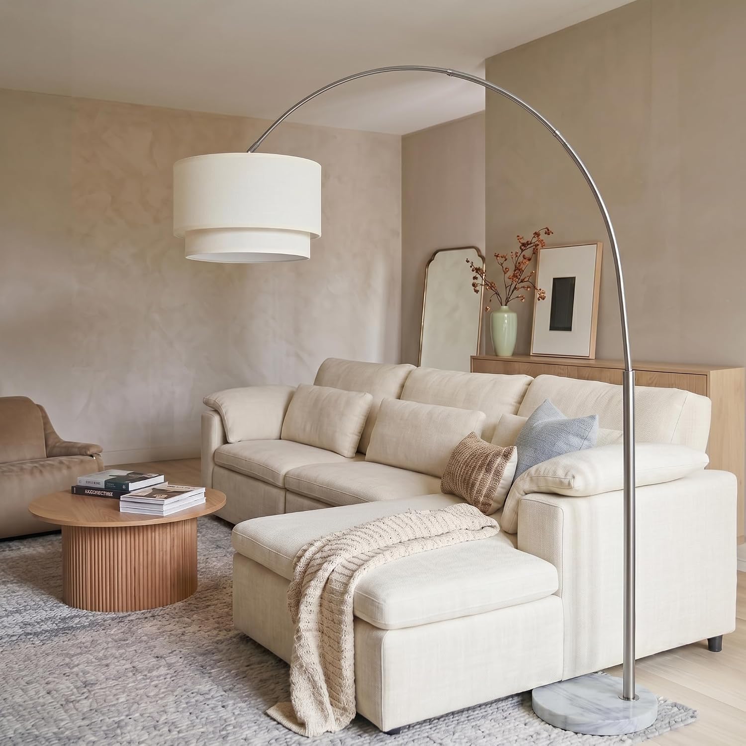 Nickel Drum Shade Arc Lamp