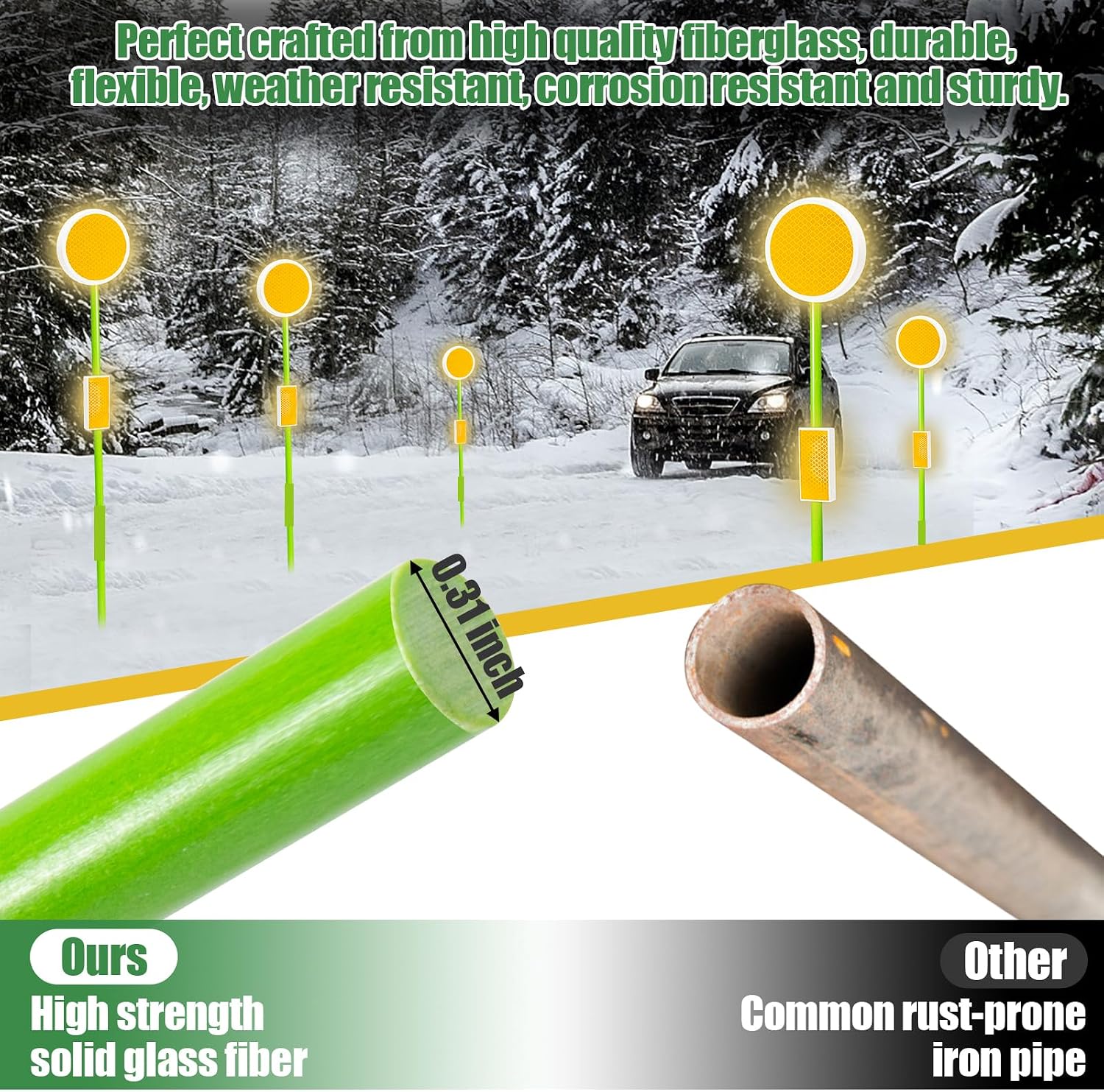 4Pcs Fiberglass Reflective Driveway Markers