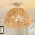 20 Inch 4-Light Hand-Woven Rattan Boho Semi Flush Ceiling Light