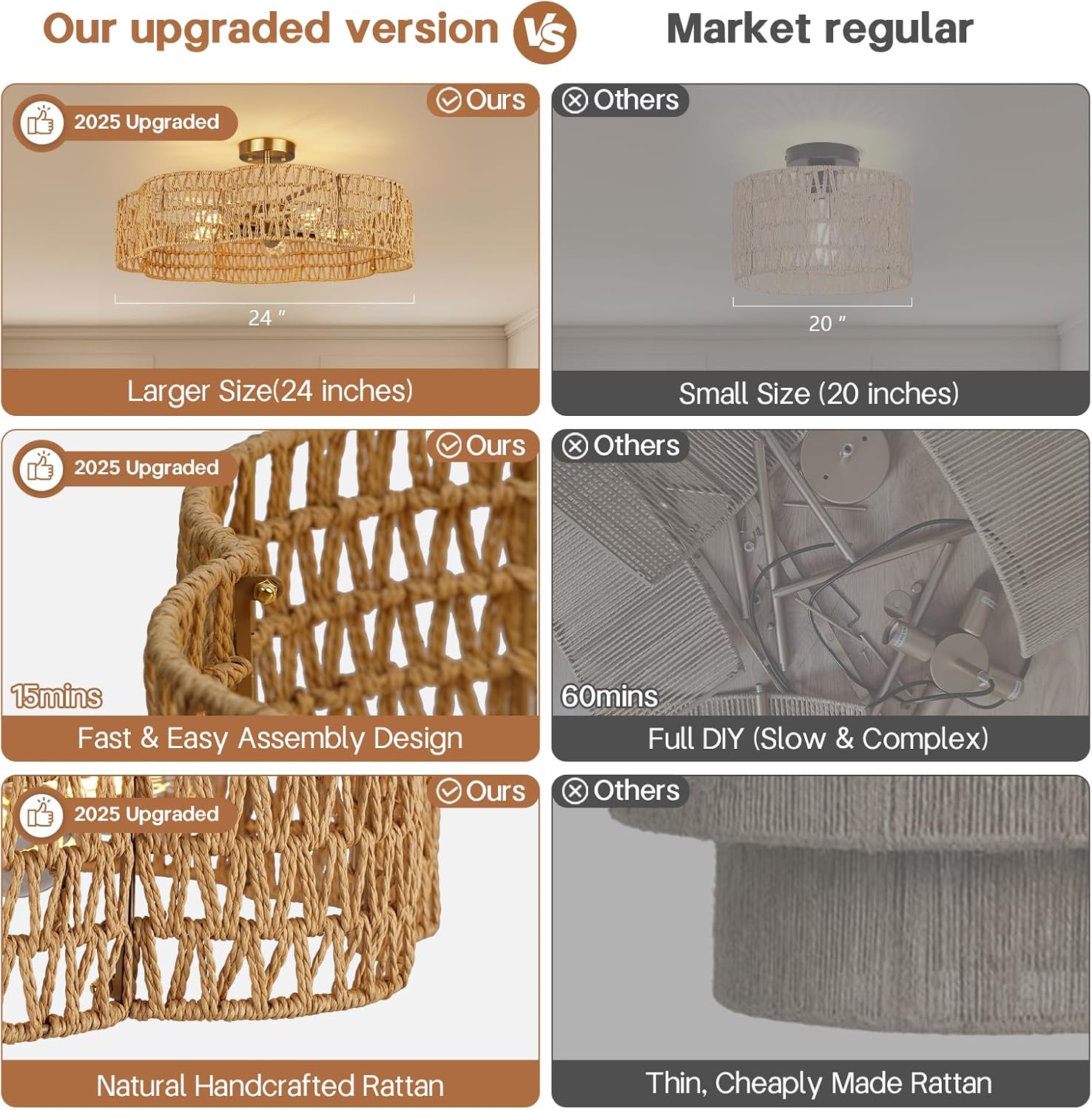 Scalloped Rattan Gold Ceiling Light